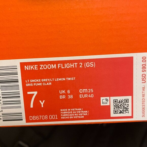 NIB Nike Air Zoom Flight 2 in Smoke Grey Lemon Twist GS DB6708-001 Sz. 7 - Picture 7 of 7